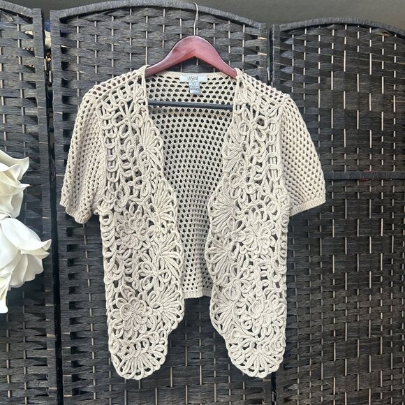 La Seine Vintage Summer Crochet Beige Cardigan Size Large - Picture 1 of 4